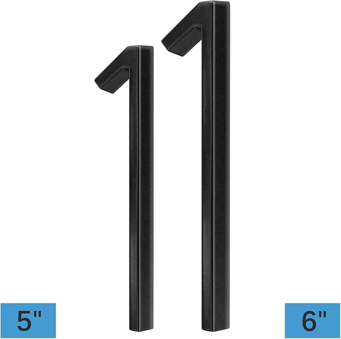 6" Stainless Steel Floating House Number 1, Metal Modern House Numbers, Mailbox Decor Number with Nail Kit, Coated Black, 911 Visibility Signage (Large 1)