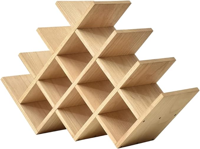 KIRIGEN Wooden 13-Bottle Wine Rack - Nature Wood 4-Tier Wine Display Rack/Free Standing and Countertop Storage Shelf - Bottle Holder/Cabinet Glass XHJJ4-NA