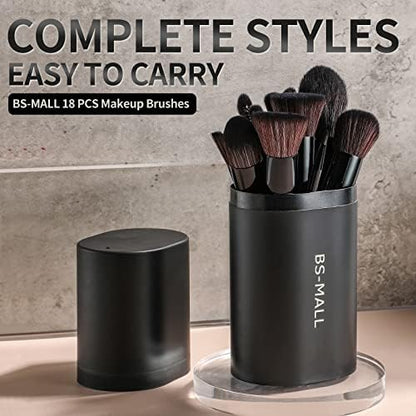 BS-MALL Makeup Brush Set 18 Pcs Premium Synthetic Foundation Powder Concealers Eye shadows Blush Makeup Brushes with black case (C-Black）