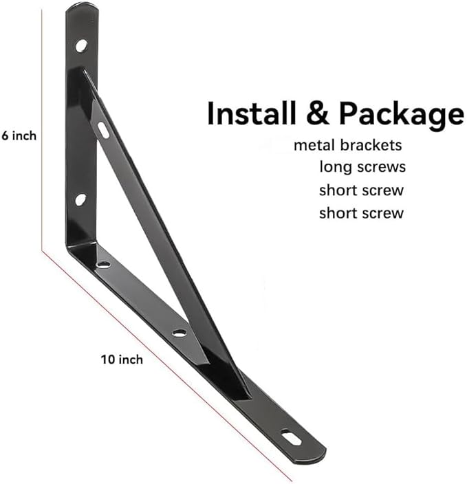 10 Inch Shelf Brackets, Set of 20, Steel (Black, 10 inch 20 Pack)