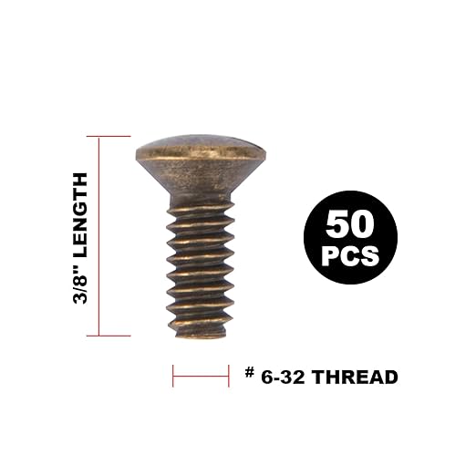 Henne Bery 3/8" Long 6-32 Thread, Oval Head Milled Slot Replacement Wall Plate Screws, 50 Pack, Antique Brass