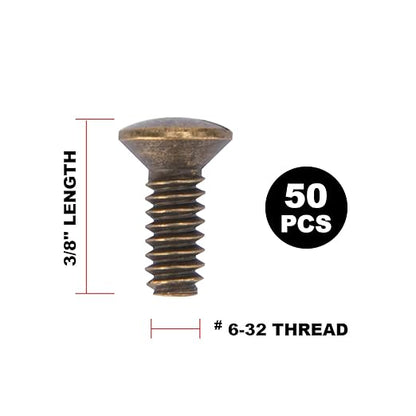 Henne Bery 3/8" Long 6-32 Thread, Oval Head Milled Slot Replacement Wall Plate Screws, 50 Pack, Antique Brass