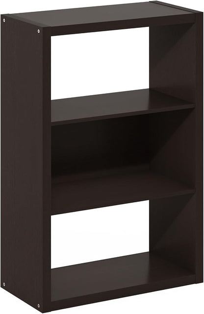 Furinno Viola Book Shelf, 3-Tier Bookshelf, Extra Thick Frame Bookcase with Open Shelf, Open Back Design, 11.3" x 23.2" x 35.9", for Living Room, Bedroom, Home Office, Black Dark Oak