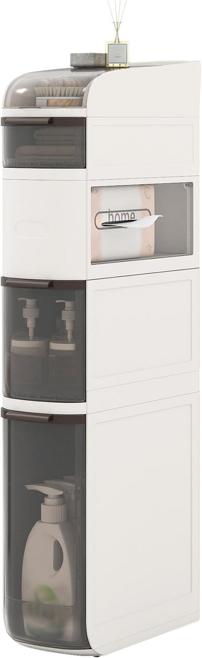 Giantex 5-Tiers Narrow Bathroom Storage Cabinet, Slim Rolling Toilet Paper Organizer w/Drawers, Tissue Box, Movable Plastic Storage Cart for Laundry Living Room Kitchen (17” x 7” x 38.5”(5 Tiers))