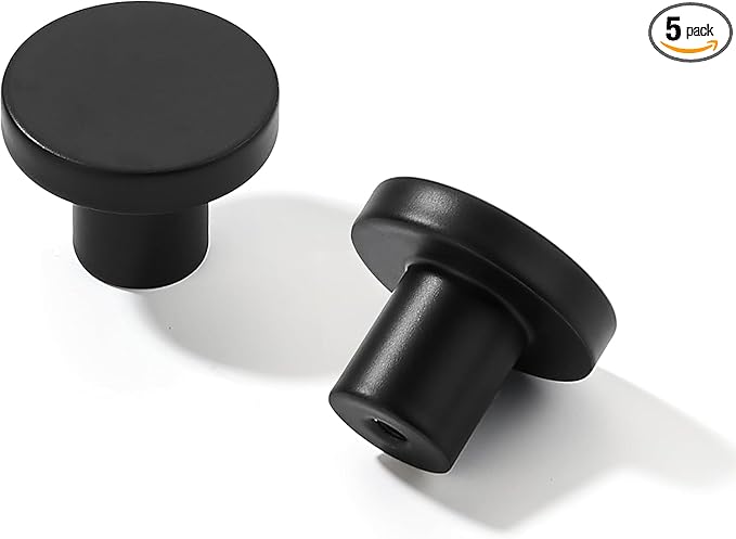 khtumeware 5 Pack Cabinet Knobs Black Kitchen Cabinet Knobs Round Dresser Drawer Knobs Matte Black Drawer Pulls Closet Door Knobs 1-3/4 Inch