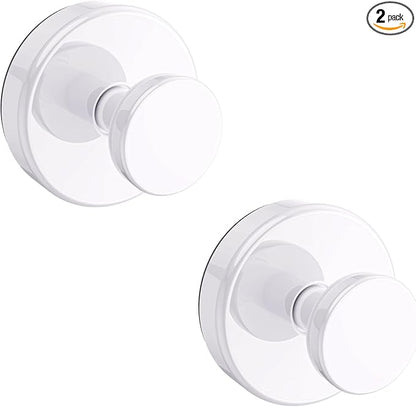 Suction Cup Hooks for Shower, Removable Towel Hooks for Bathroom Window Glass Door Wall, Bath Robe Looafh Hook for Hanging - 2 Pack, White