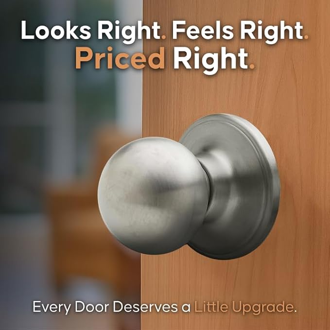 Copper Creek Dummy Interior Door Knob – ANSI Grade-3 Certified, Modern Heavy Duty Handle, Easy Install and Reversible for French Doors & Closets, Non Turning – Satin Stainless (1 Pack)
