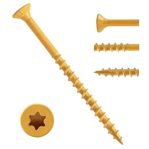 LIONMAX Deck Screws 2-1/2 Inch, Wood Screws #10 x 2-1/2", 50 PCS, Rust Resistant, Exterior Epoxy Coated, Outdoor Decking Screws, Torx/Star Drive Head Deck Screw, T25 Star Bit Included, Tan