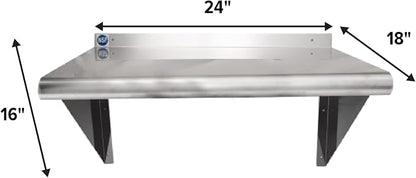 NSF Certified 18 Gauge Heavy Duty Stainless Steel Wall Shelf with Brackets for Kitchens, Utility Rooms, Storage, Offices & Home (24"x18")