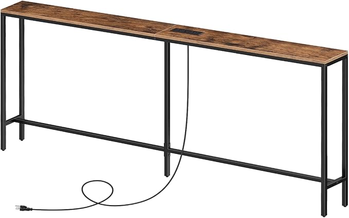 Skinny Console Table with Power Outlets, 70.9" Narrow Sofa Table, Behind Couch Table with Charging Station, Sofa Hallway Table for Plants, Living Room CTHR185E01