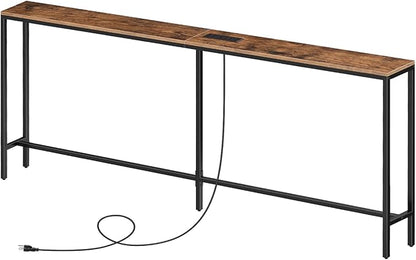 Skinny Console Table with Power Outlets, 70.9" Narrow Sofa Table, Behind Couch Table with Charging Station, Sofa Hallway Table for Plants, Living Room CTHR185E01