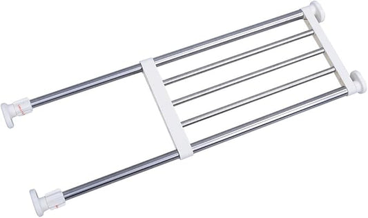BAOYOUNI Expandable Closet Tension Shelf Storage Rack Heavy Duty Stainless Steel Adjustable Metal Organizer for Wardrobe, Cupboard, Kitchen, Bathroom Use, 19.68-31.49 Inch