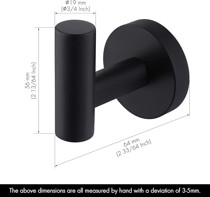 KES Bathroom Towel Hook Robe Hook Shower Kitchen Wall Hanging Hooks Wall Mount SUS 304 Stainless Steel Matt Black 2 Pack, A2164-BK-P2