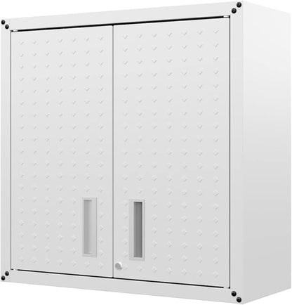Manhattan Comfort Fortress 30" Floating Textured Metal Garage Cabinet with Adjustable Shelves, Set of 1, White