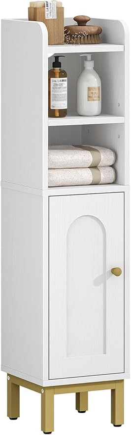 Bathroom Storage Cabinet, Small Corner Floor Cabinet with Door and Shelves, Narrow Toilet Paper Holder, Bathroom Organizer with Adjustable Shelf, for Small Spaces, White BC08203X