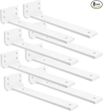 Floating Shelf Brackets 12 inch 8 Pack L Brackets for Shelves White Metal Heavy Duty Shelf Bracket for DIY Decorative with Mounting Hardware