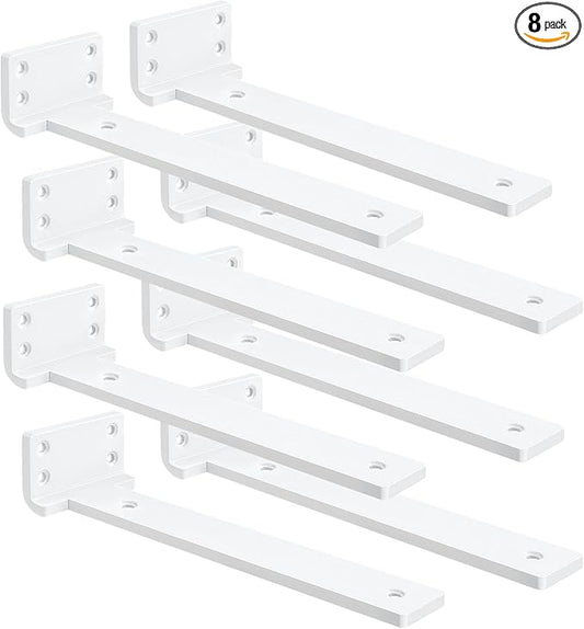 Floating Shelf Brackets 12 inch 8 Pack L Brackets for Shelves White Metal Heavy Duty Shelf Bracket for DIY Decorative with Mounting Hardware