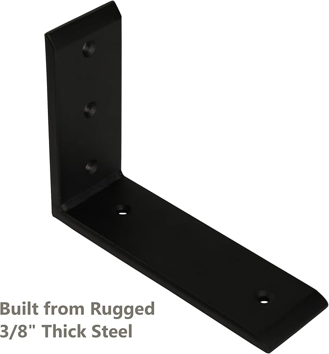 4-Pack 8 Inch Countertop Support Brackets, Heavy Duty L Brackets for Quartz/Wood/Laminate/Granite Countertops | 3/8" Thick Metal Steel | Frosted Black Powder Coated