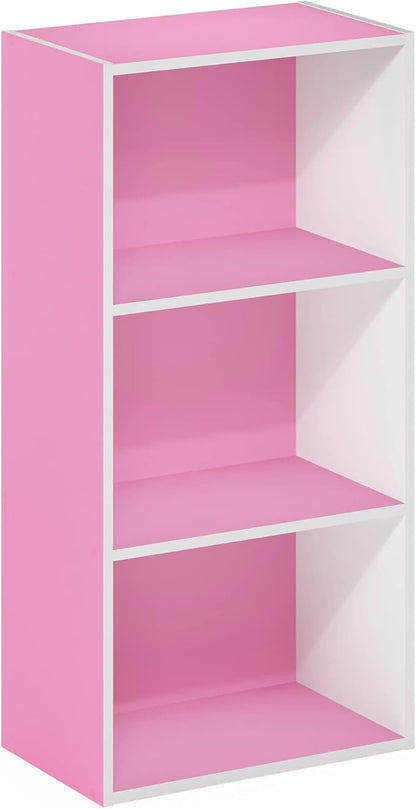 Furinno Luder 3-Tier Open Shelf Bookcase, Pink/White