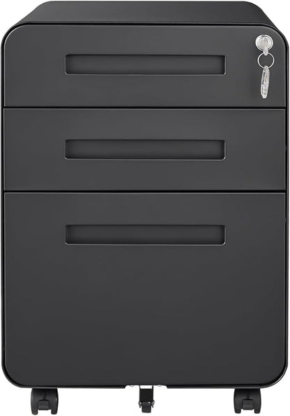 GarveeHome 3 Drawer Mobile File Cabinet with Lock, Under Desk Metal Filing Cabinet for Home Office, Under Desk Storage with 5 Wheels for A4/Letter/Legal Size, Fully Assembled