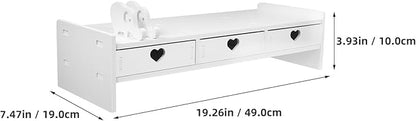 Tofficu Computer Desk Stand with Drawer, Desktop Monitor Riser with Storage, Laptop Shelf Shelves Organizer for Keyboard Storage (White)