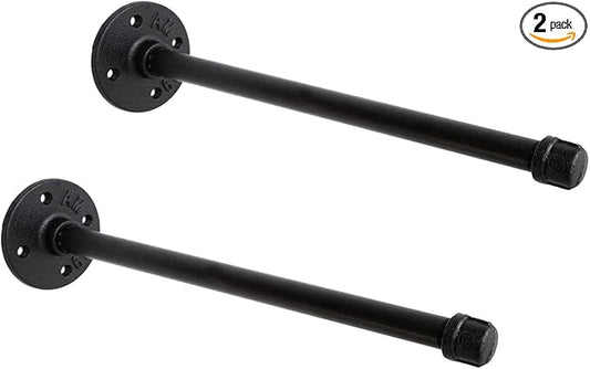 1/2" Industrial Black Iron Pipe Shelf Brackets, Rustic Wall Mounted DIY Shelving Bracket Hanging Custom Pipe Brackets for Floating Shelves (12 Inch, Piece, 2.0)