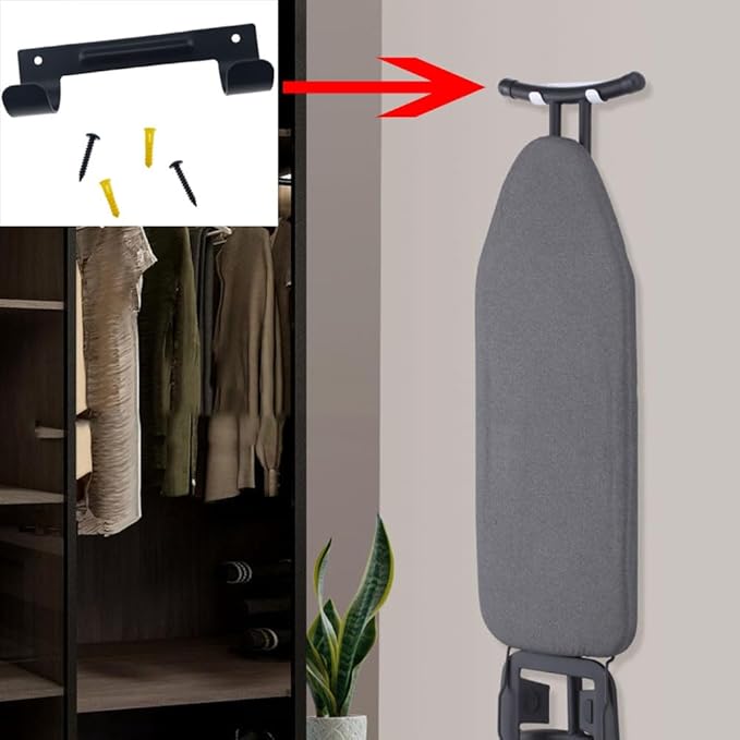 QAZXCDEW-Ironing Board Holder Wall Mount Ironing Board Holder, t Leg Iron Board Hook Wall Mount with Mounting Screws for Laundry Room（Black）-1pcs