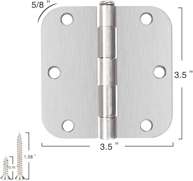 12 Pack Nickel Door Hinges Brushed Nickel 3 1/2 Interior Door Hinges Satin Nickel 3.5 Inch with 5/8” Radius Corners 3 ½"x 3 ½" Silver Hardware Controls JIW Garage Factory