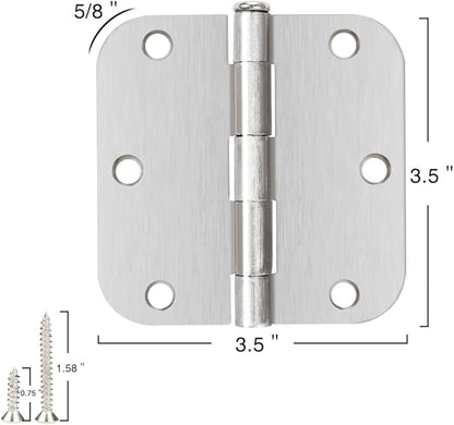 12 Pack Nickel Door Hinges Brushed Nickel 3 1/2 Interior Door Hinges Satin Nickel 3.5 Inch with 5/8” Radius Corners 3 ½"x 3 ½" Silver Hardware Controls JIW Garage Factory