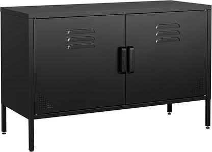 Metal Storage Cabinet with 2 Doors and Adjustable Shelves, Wide Metal Locker, Low Storage Cabinet, Accent Cabinet, TV Stand, Media Cabinet for Home, Office, Living Room, Kitchen, Music Studio, Black