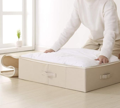 iwill CREATE PRO Folding Under Bed Shoes Storage Organiser Bins with Lid, Underbed Clothes Organizer Basket, Garment Storage Boxes, Beige