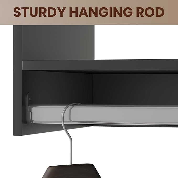 ROOMTEC 19.5" Double Hanging Closet Unit, Modular Closet System with Hanging Rod, Wardrobe Organizer for Bedroom or Walk-in Closet, Wall Mounted, Customizable Clothes Storage Unit, Black