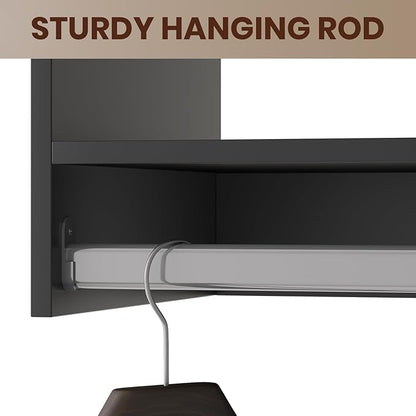 ROOMTEC 28.5" Medium Hanging Closet Unit, Modular Closet System with Hanging Rod, Wardrobe Organizer for Bedroom or Walk-in Closet, Wall Mounted, Customizable Clothes Storage Unit, Black