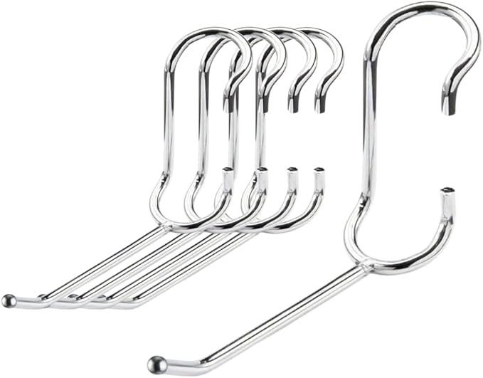 Shelf Pole Hooks 5-Pack | 4" Chrome J Hooks for 1-Inch Poles ONLY | Heavy-Duty Snap-On Hooks for Wire, Metal & Metro Shelving | Garage, Kitchen & Home Storage