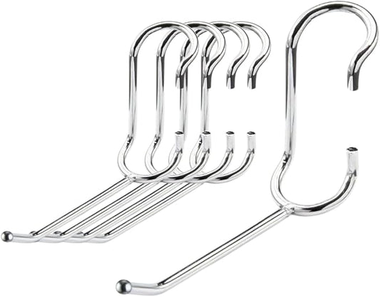 Shelf Pole Hooks 5-Pack | 4" Chrome J Hooks for 1-Inch Poles ONLY | Heavy-Duty Snap-On Hooks for Wire, Metal & Metro Shelving | Garage, Kitchen & Home Storage