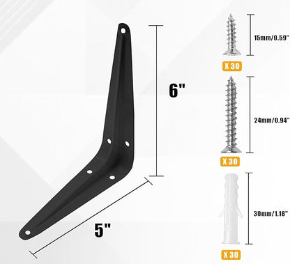 10 Pcs Shelf Brackets, 5 x 6 Inch Black Heavy Duty Metal Wall Corner Angle Shelving for Wall Hanging Shelves with Wall Anchors and Screws(Black)