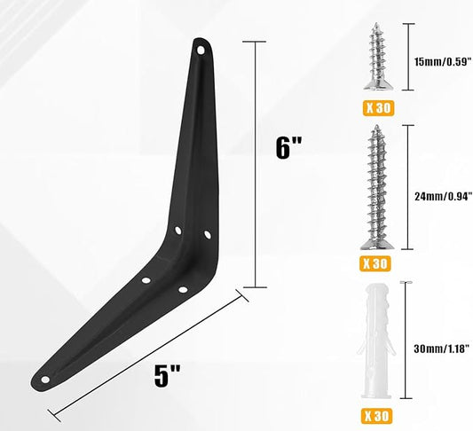 10 Pcs Shelf Brackets, 5 x 6 Inch Black Heavy Duty Metal Wall Corner Angle Shelving for Wall Hanging Shelves with Wall Anchors and Screws(Black)
