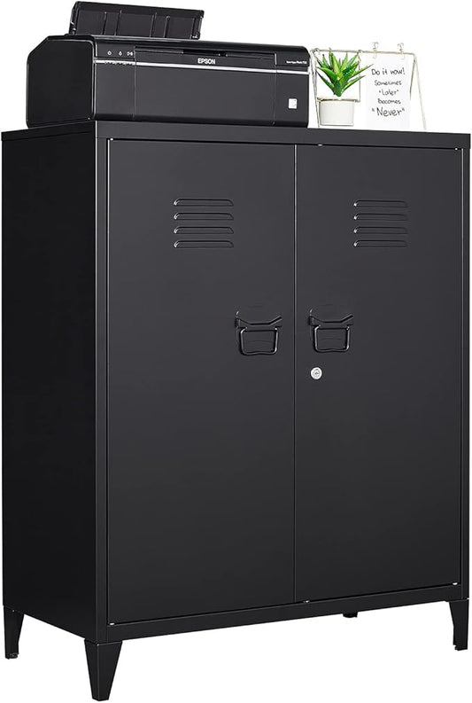 Metal Storage Cabinet,Home Office Cabinet with Doors and Adjustable Shelves,Locking Cabinet with Adjustable Leg Levelers for Garage Storage Tool Cabinets(Black)