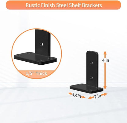 Floating Shelf Brackets Upgraded,4 inch, Black Heavy Duty Iron Shelf Brackets, Industrial Modern Floating Shelf Support for Wall Mount Shelves,Wide Brackets ,4 Pack, Support DIY(5mm Thickening Type).