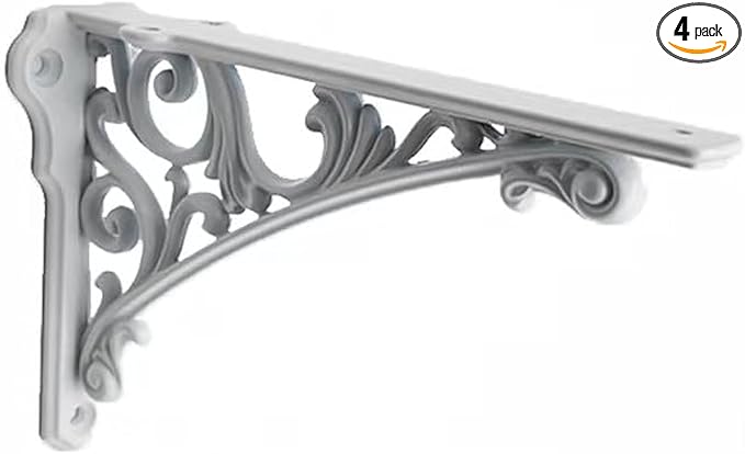 Decorative Shelf Bracket 6 inch, White Brackets for Shelving, Heavy Duty Vintage, DIY Projects, Hardware Included, 4 Pack, 5.9x4.17x1.73 inch,Baroque Style