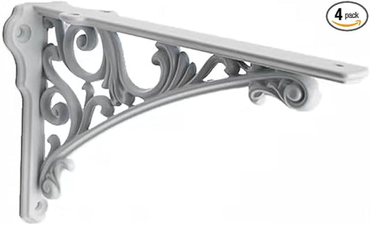 Decorative Shelf Bracket 6 inch, White Brackets for Shelving, Heavy Duty Vintage, DIY Projects, Hardware Included, 4 Pack, 5.9x4.17x1.73 inch,Baroque Style