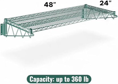24" x 48" Green Wall-Mounted Wire Shelf with Epoxy Coating, Heavy-Duty Steel Storage Rack, NSF Certified, Easy Installation, Open Wire Design for Kitchen, Garage, or Utility Storage