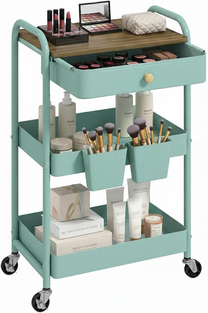 danpinera 3 Tier Rolling Cart, All-in-One Art Cart Organizer on Wheels for Kitchen, Bathroom, Office, Laundry