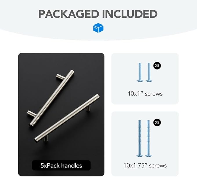 Brushed Nickel Cabinet Handles 5 Inch Hole Spacing Stainless Steel Drawer Pulls for Cabinets, Dresser, Bathroom 5 Pack