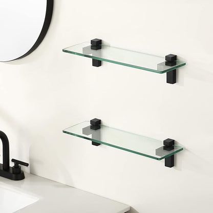 KES Glass Shelves for Bathroom 2 Pack, 16 Inch Tempered Glass Floating Shelves Wall Mount Matte Black, BGS3201S40-BK-P2