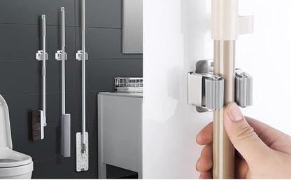 6PCS Broom and Mop Holder, Heavy Duty Garden Tool Organizer Rack Rake and Shovel Handle, Stainless Steel Mop Hanger. Wall Mounted Utility Rack with Screws, Silver.