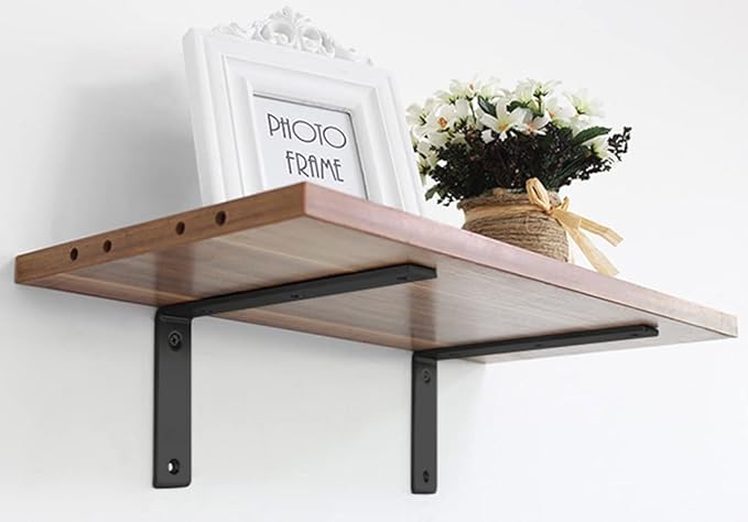 Heavy Duty Shelf Brackets 8 inch Rustic L Black Shelf Brackets 8 x 6 inches Metal Iron Industrial Shelf Bracket - L8 x H 6" x W 1.5" - 4 Pack