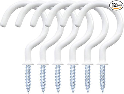 12 Pack Vinyl Coated Ceiling Hooks,Screw-in Mug Hooks,Multi-Function Wall Hooks Kitchen Hooks Cup Hooks for Indoors Outdoors (White, 1-1/4 Inch)