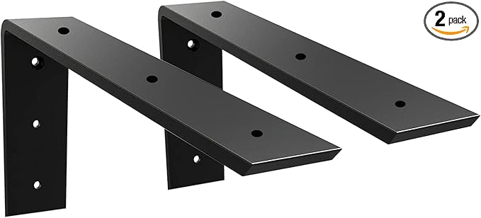WINKER Countertop Support Bracket 2 Pack Heavy Duty 3/8" Thick Hidden L Shelf Bracket 10" x 6" x 2.5" Metal Corbels for Quartz/Granite/Wood/Concrete/Laminate Countertops, Black