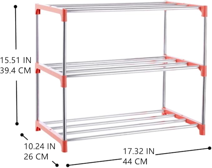 3-Tier Stackable Small Shoe Rack, Lightweight Shoe Shelf Storage Organizer for Entryway, Hallway and Closet(Pink)
